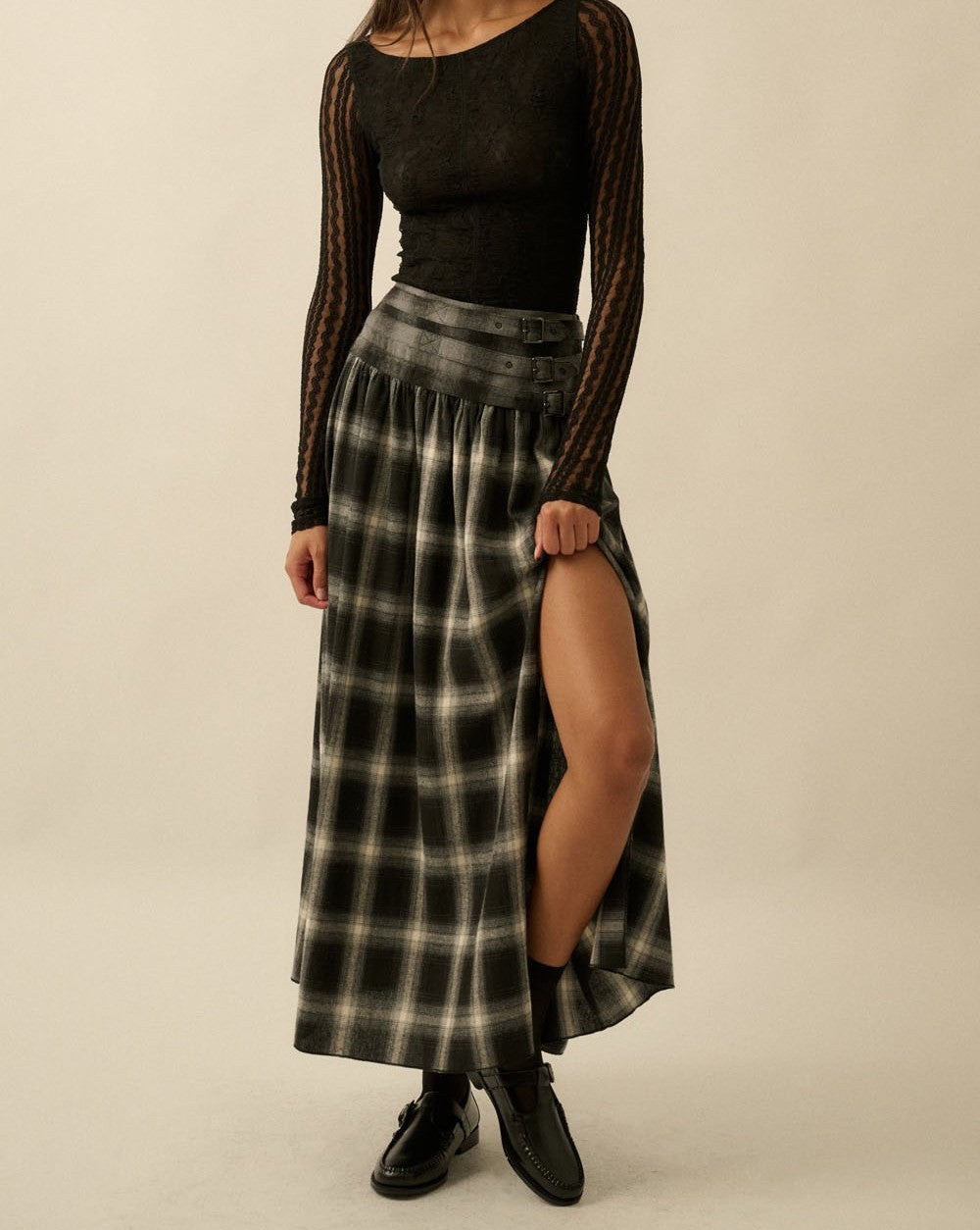 Plaid Belted Skirt