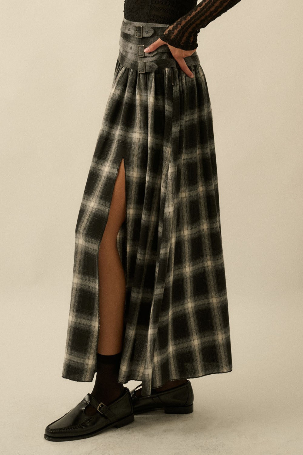 Plaid Belted Skirt