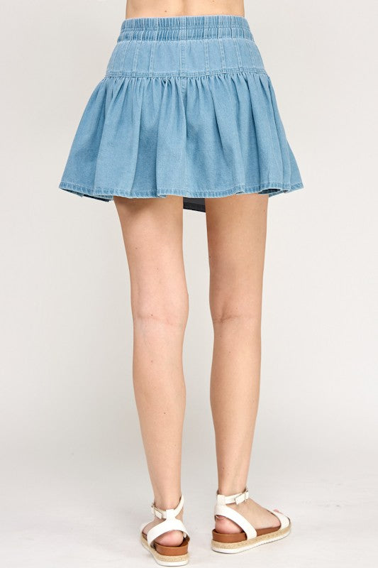 Pleats Denim Skirt