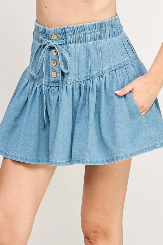 Pleats Denim Skirt