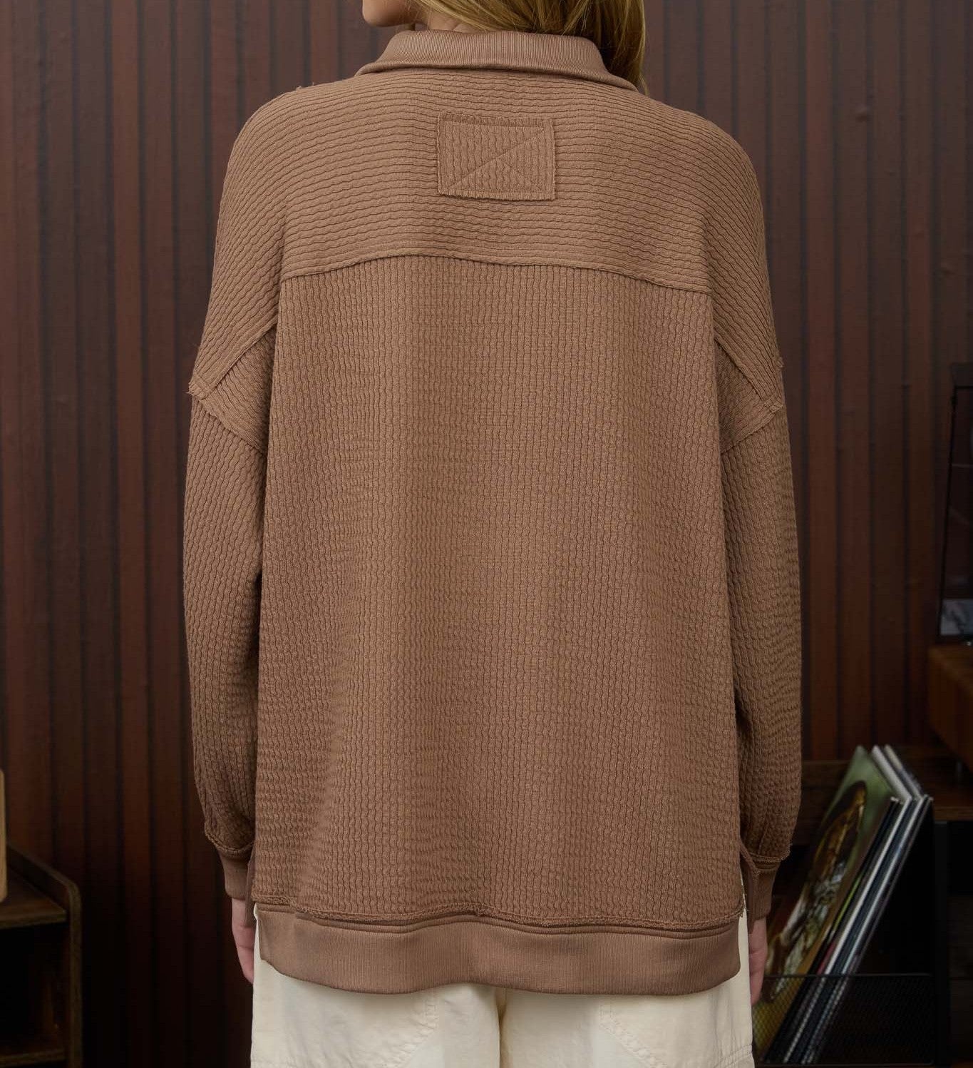 Half Zip Waffle Top